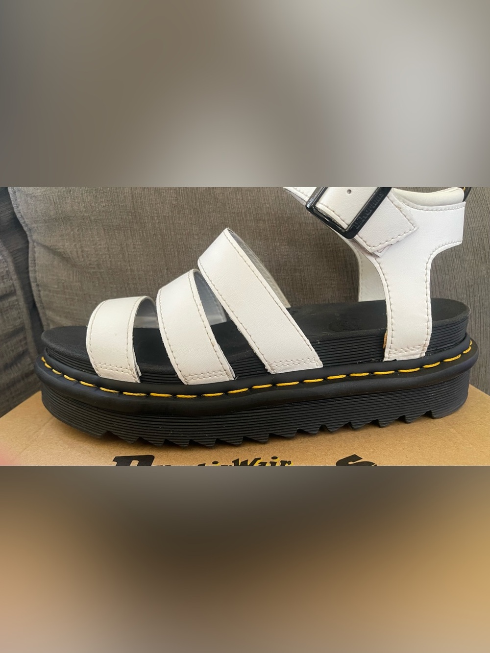 New Dr. Martens Blaire White Hydro Leather Sandals - Picture 6 of 11
